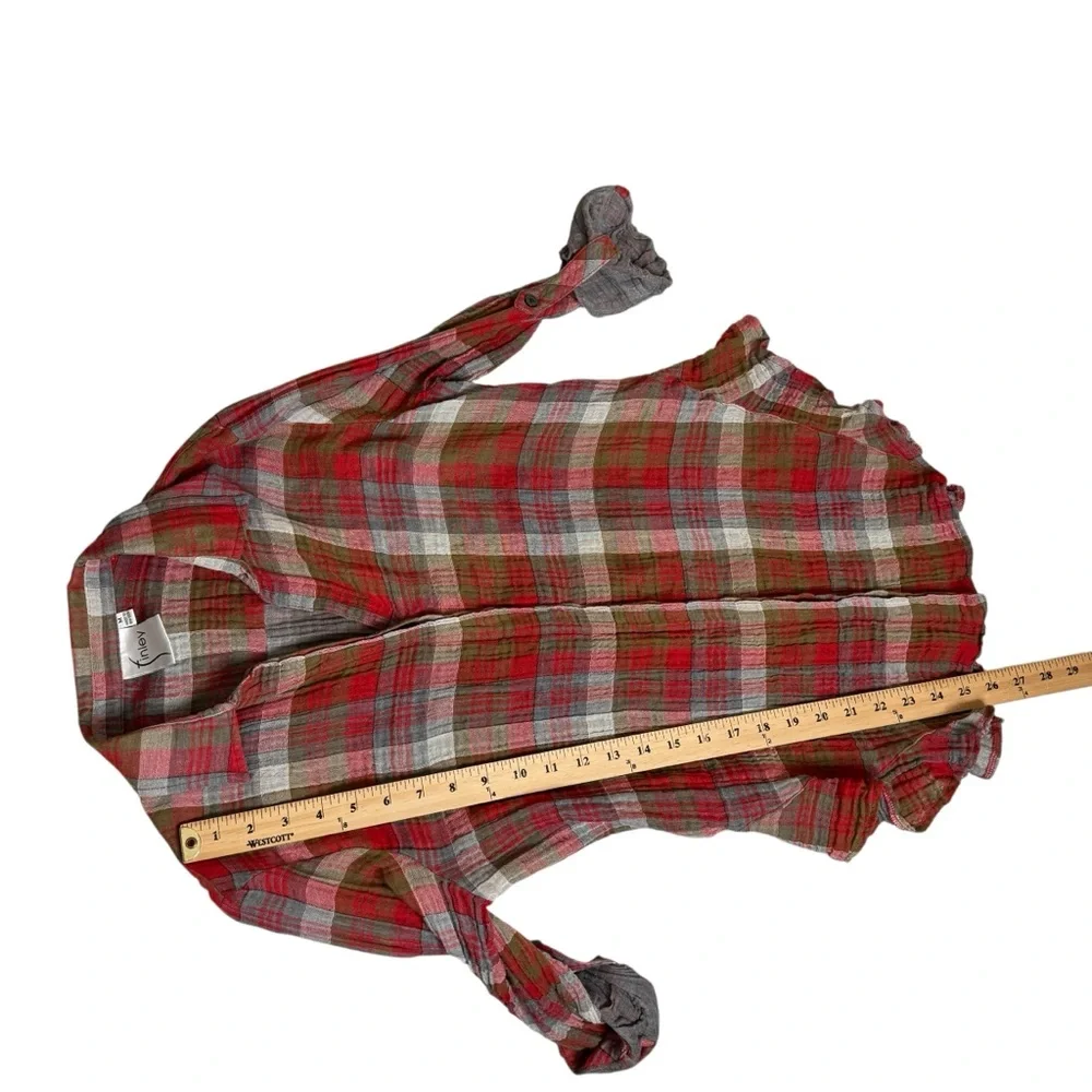Finley Kings Road Plaid Button Up Roll Tab‎ Sleeve Shirt Womens Size Medium